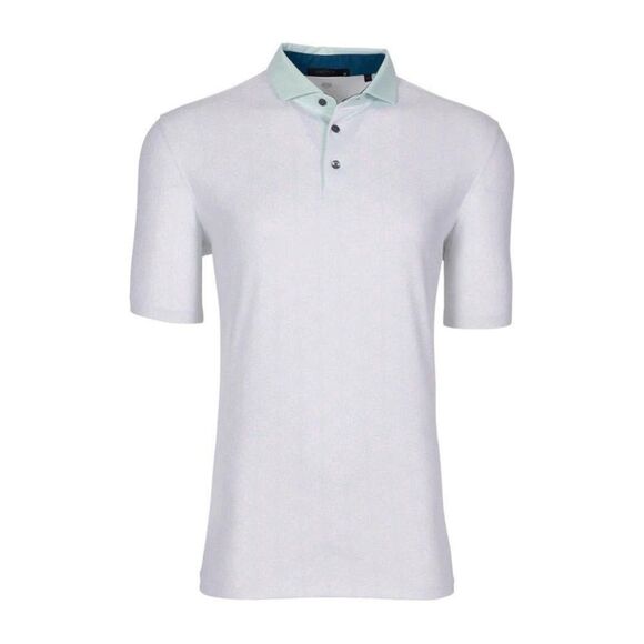 Greyson | M | Lions Tooth Pattern Short Sleeve Polo Shirt Arctic fox white teal - Picture 10 of 11